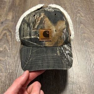 Carhartt Camo Sherpa Earflap Cap with Leather Logo